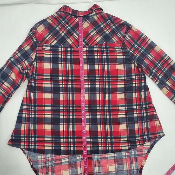 Passport Women's Red Plaid Tie-Front Long Sleeve Collared Crop Shirt Size Large - Picture 8 of 9